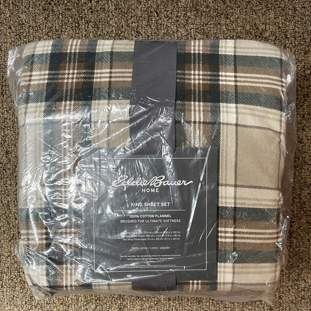 Eddie Bauer Flannel King Sheet Set Edgewood Plaid New - Picture 3 of 4